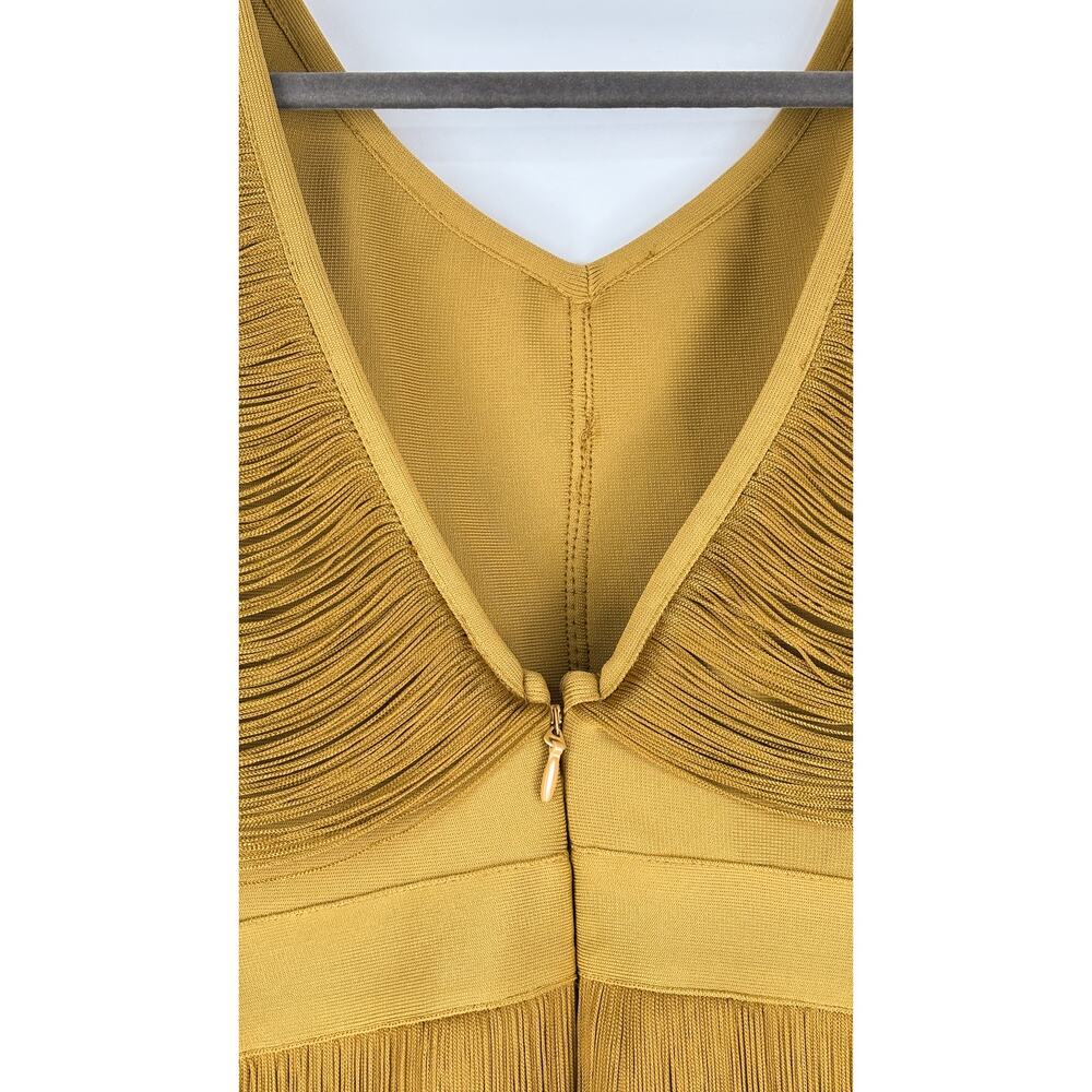 Karen Millen Maxi Draped Fringe Knitted Mini Dress Chartreuse Womens Medium New - Picture 9 of 11